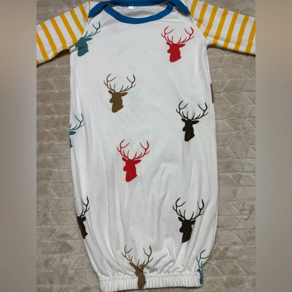 Baby Deer Print Pajamas with Striped Sleeves